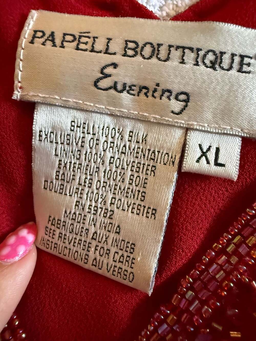 Papell Boutique Evening Red 100% Silk Sequin Beaded Blouse Top XL - Picture 3 of 13